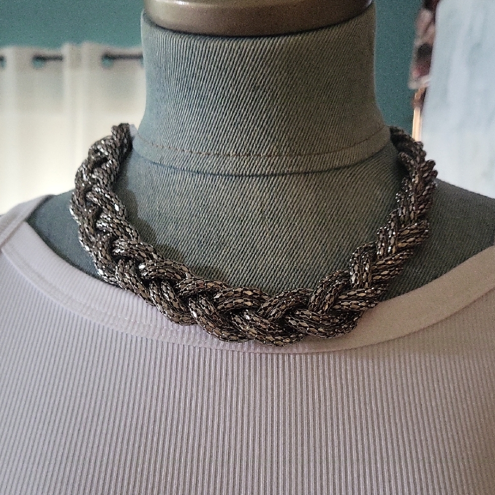 Y2K Express Gunmetal Gray Scale Braided Mesh Choker Necklace - Picture 2 of 7